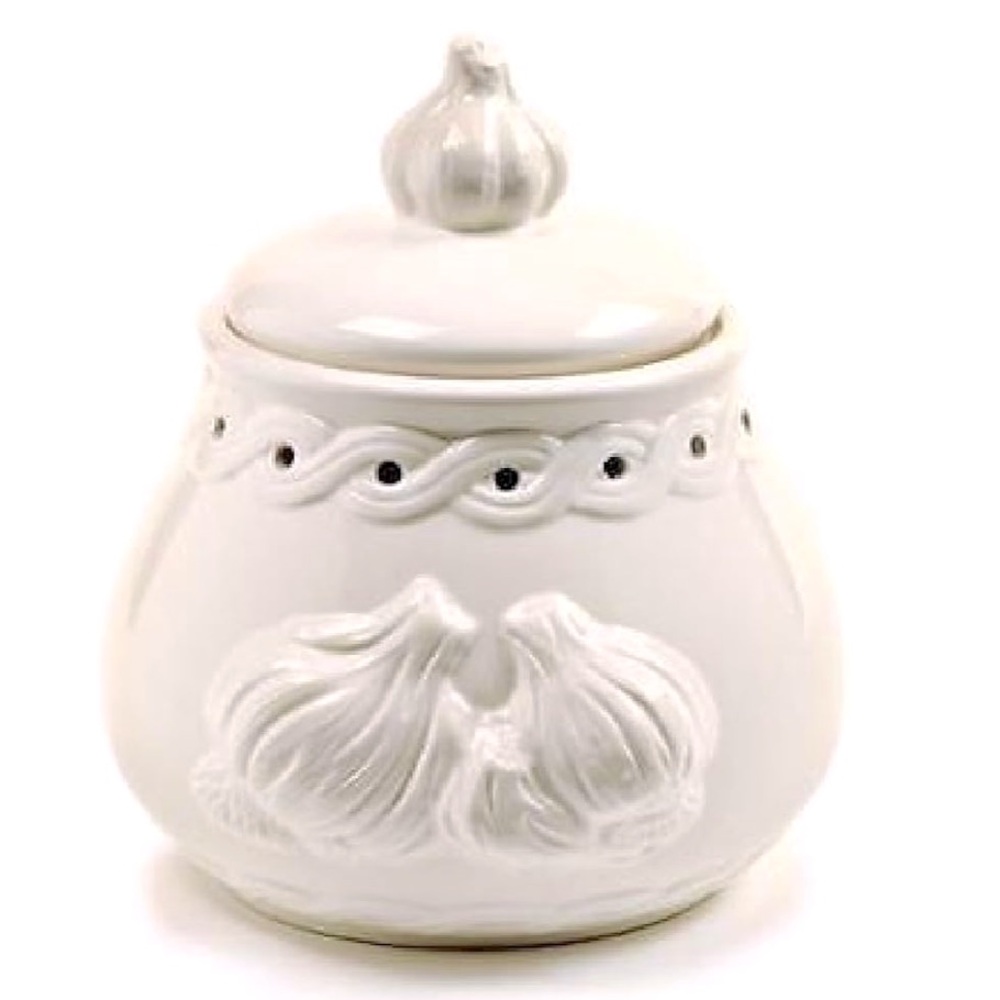 White Ceramic Garlic Keeper Jar with Lid - Unbranded